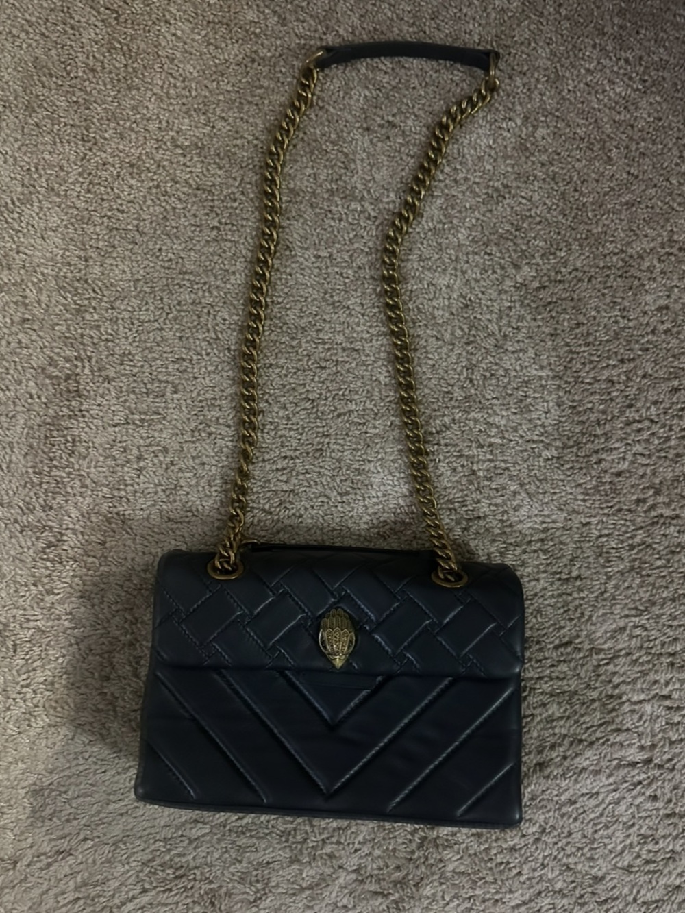 Kurt Geiger Kensington Quilted Leather Shoulder Bag with Chain Strap - Black
